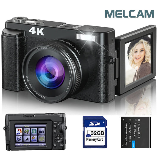 4K Digital Camera for Photography and Video Autofocus Anti-Shake, 48MP Vlogging Camera with SD Card, 3'' 180° Flip Screen